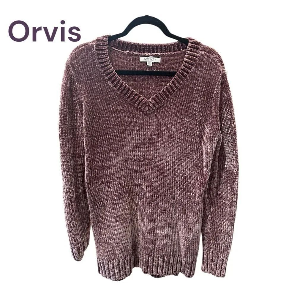 Orvis Blouse Velvety Soft Chenille Sweater Purple Relaxed Fit